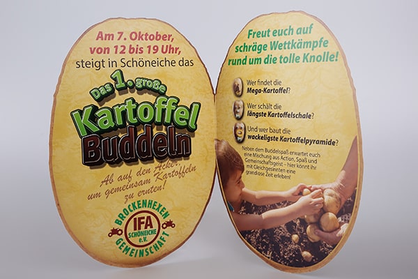 Gestanzter Flyer Das 1. große Kartoffel Buddeln