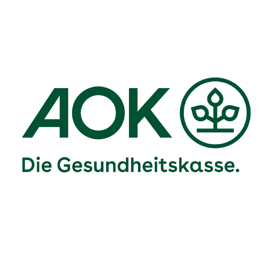 Grünes AOK-Logo mit stilisierter Pflanze – gesetzliche Krankenkasse in Deutschland mit Fokus auf Gesundheit und Prävention