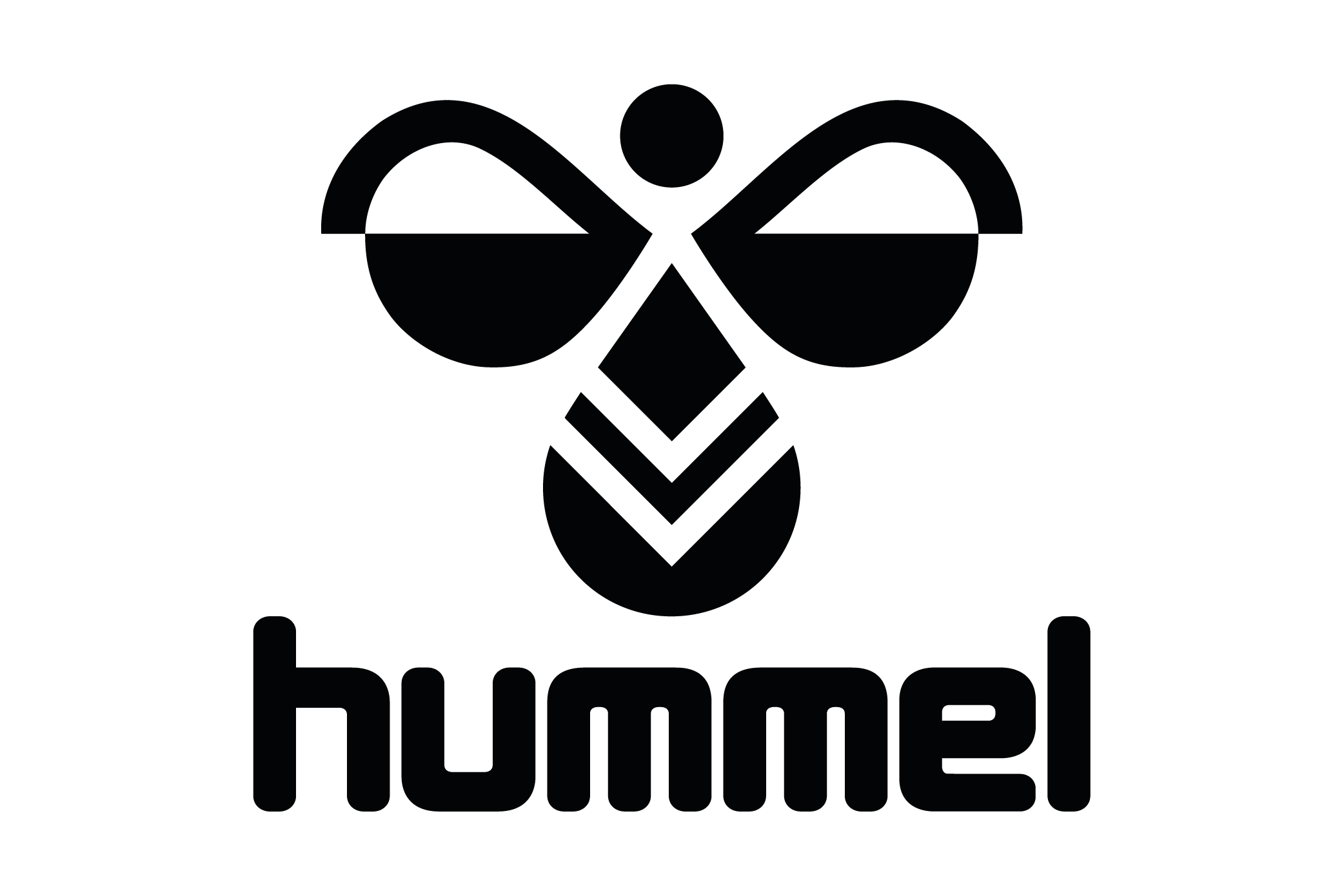 Schwarzes HUMMEL-Logo auf weißem Hintergrund: stilisierte Bienen-Bildmarke über der abgerundeten Wortmarke „hummel“.