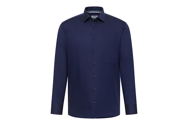 ETERNA Herrenhemd in Navy, langarm mit Brusttasche – ideal für Corporate Wear und Logo-Veredelung per Stick oder Transfer.