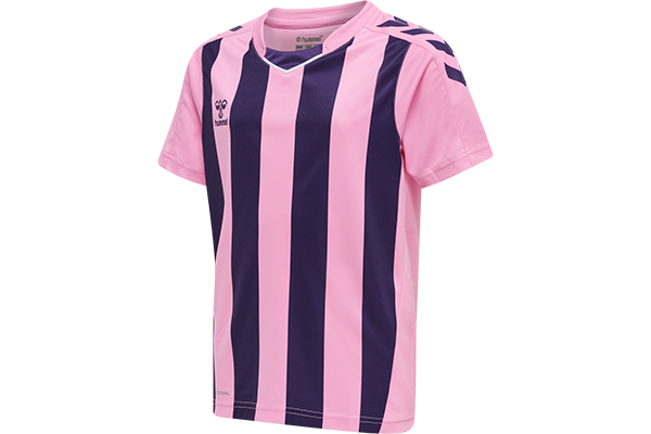 Pink-lila hummel Trikot mit Streifen – Veredelung mit Vereinslogo, Nummer und Namen in Berlin & Brandenburg.