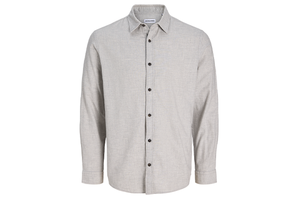 Hellgraues Jack & Jones Langarmhemd – ideal für Logo-Stick, Ton-in-Ton Branding und professionelle Corporate Wear.