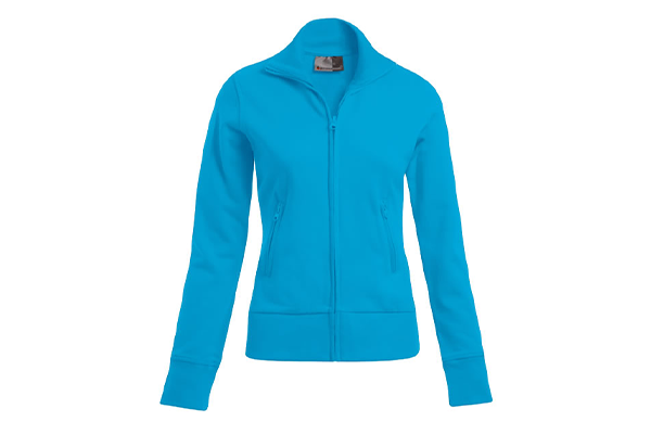 Türkise Promodoro Damen-Trackjacke mit Reißverschluss und Taschen – ideal für Logo-Stick, Transferdruck oder Patches in Berlin & Brandenburg.