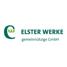 Logo der Elster Werke gemeinnützige GmbH mit stilisiertem "EW"-Monogramm in grün und türkistönen