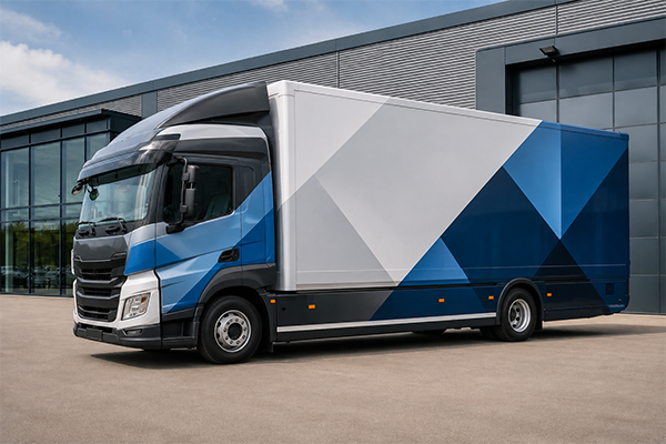 Vollfolierung für Bus und LKW Vollfolierter Bus oder LKW als große mobile Werbefläche